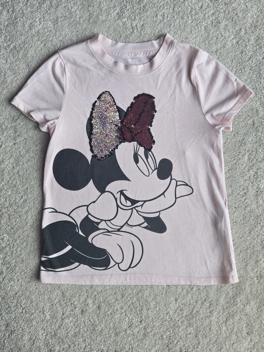 H&M Light Pink Minnie Mouse Flip Sequin Bow Tee